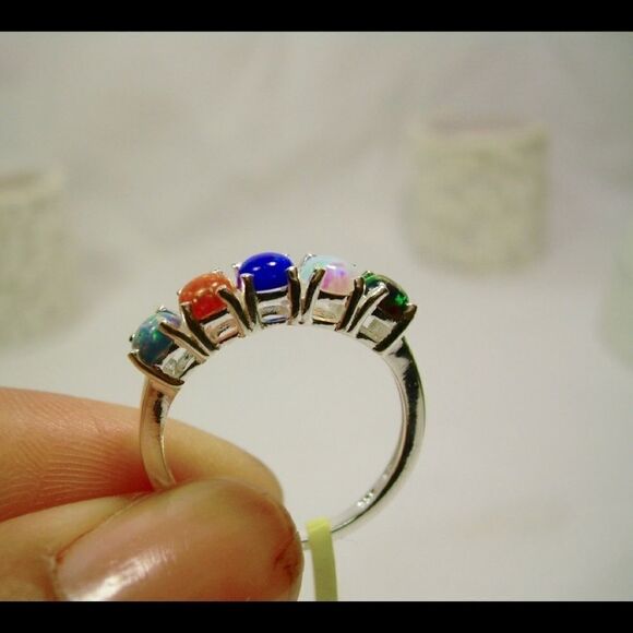Sterling Silver MultiColor Opal Ring Jewelry - Picture 3 of 10